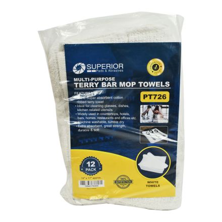 Air Locker PT726 14 Inch x 17 Inch White Terry Mop Towel -100% Cotton - 12/Pack
