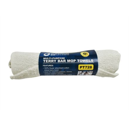 Air Locker PT728 14 Inch x 17 Inch White Terry Mop Towel - 100% Cotton - 6/Pack